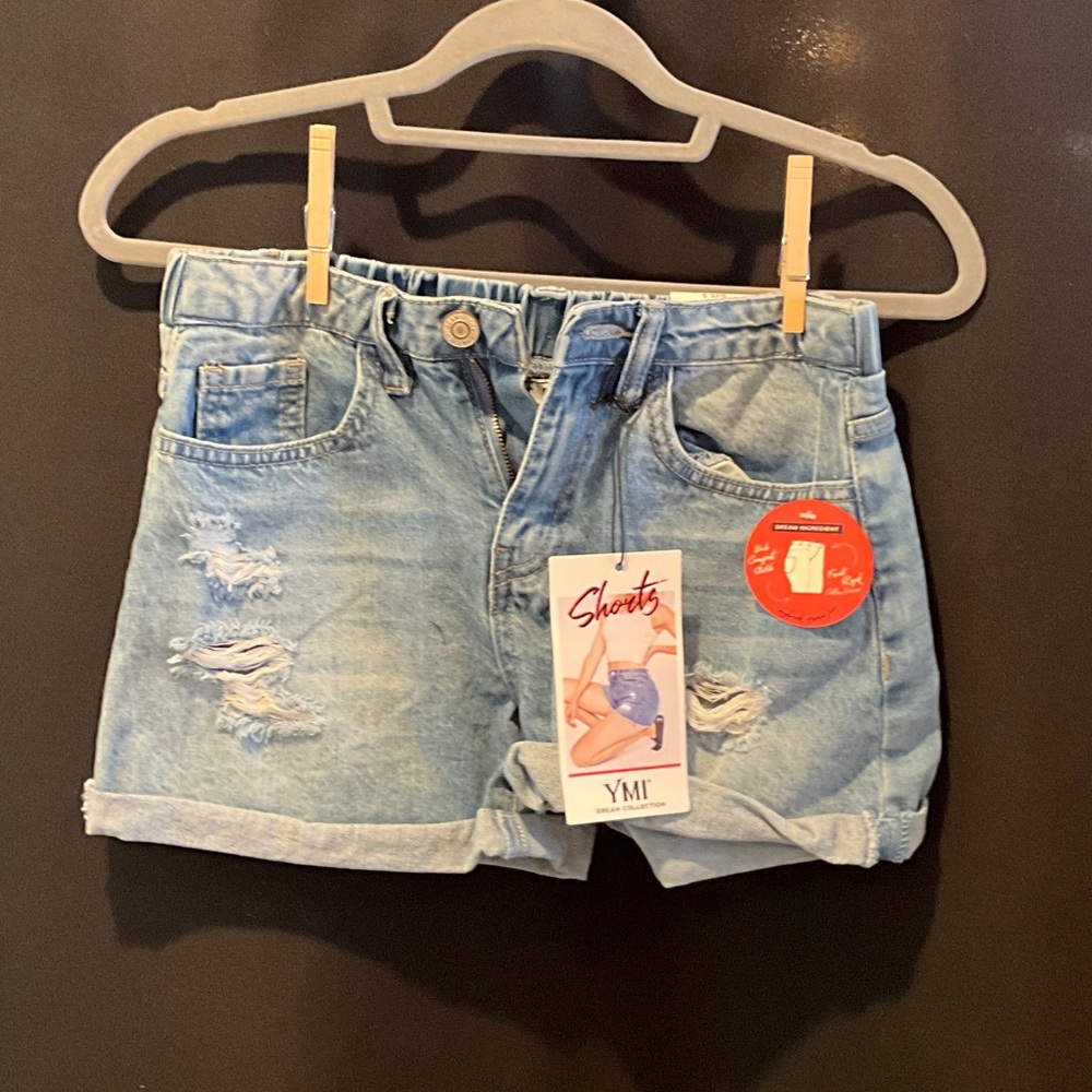 YMI Women's Distressed Light Blue Jean Shorts